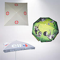 different sizes and shapes of printed parasols