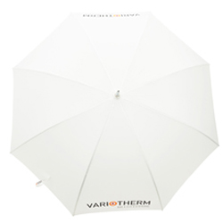 Weißer bedruckter Regenschirm mit Logo